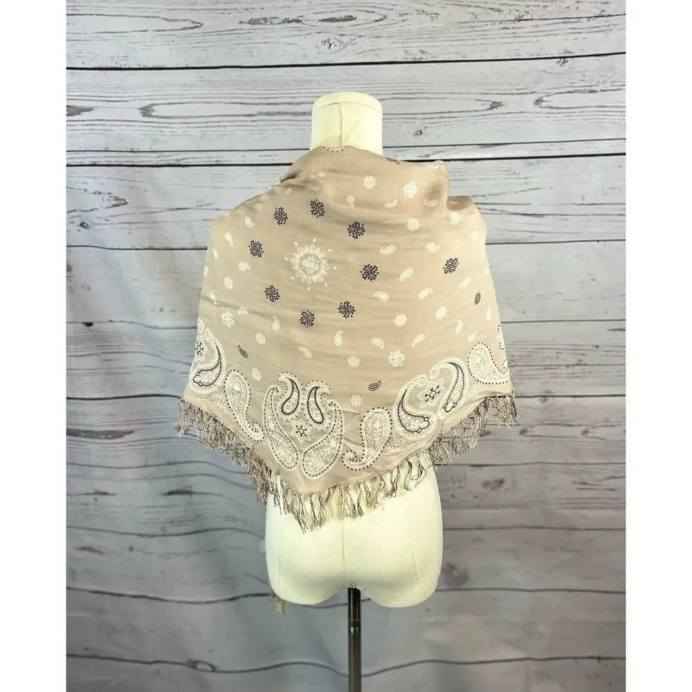 Madewell Mauve Paisley Bandana Fringe Scarf Shawl Silk Blend NWT Diamond Shape
